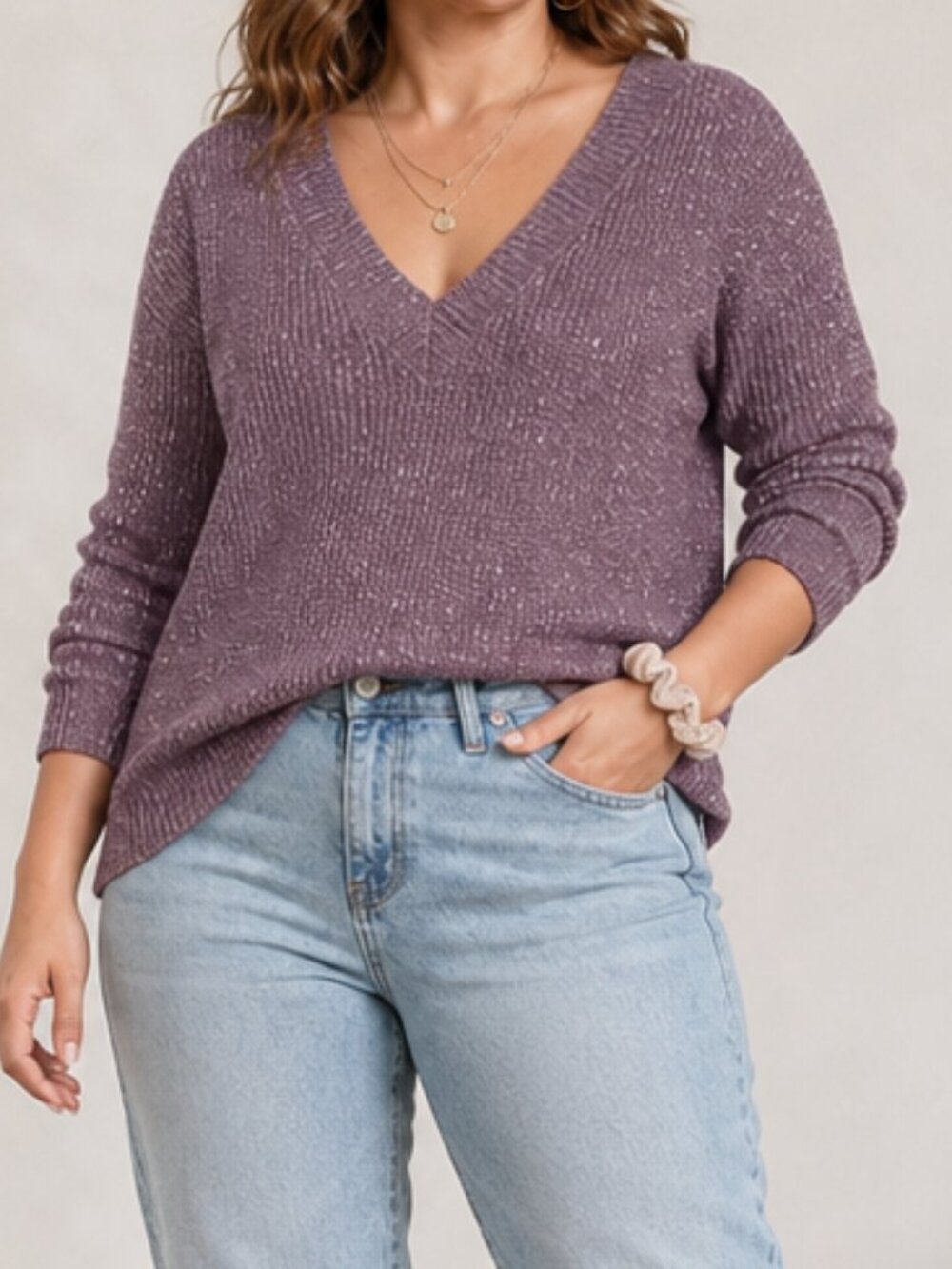 Moral Fiber Casual Fall purple crochet knit sweater large